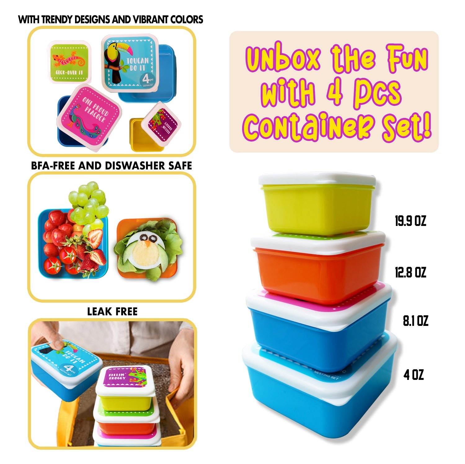 Tropical Stackable Meal Containers (4pcs)