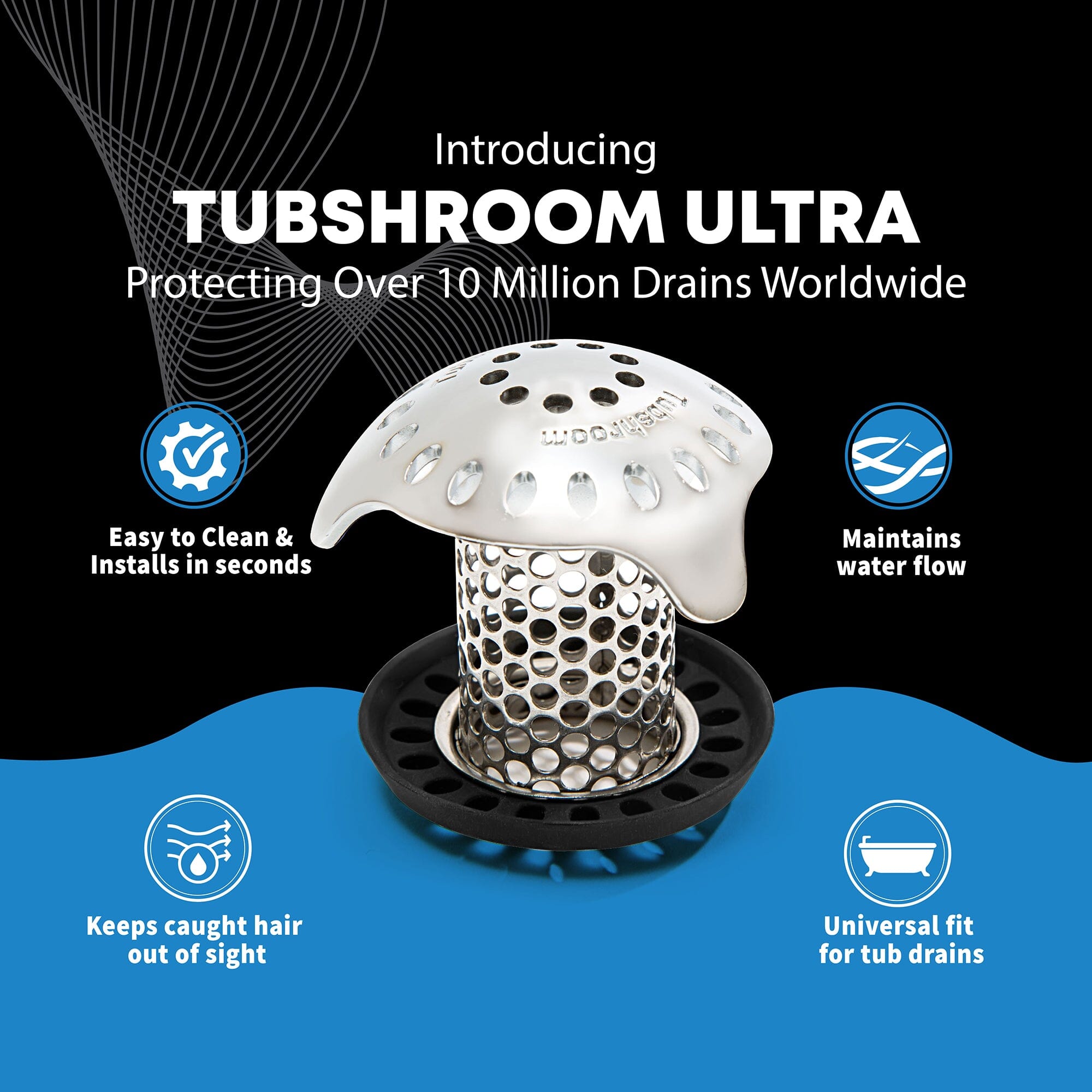 TubShroom Ultra (Stainless) Hair Catcher to Prevent Clogged Tub Drains