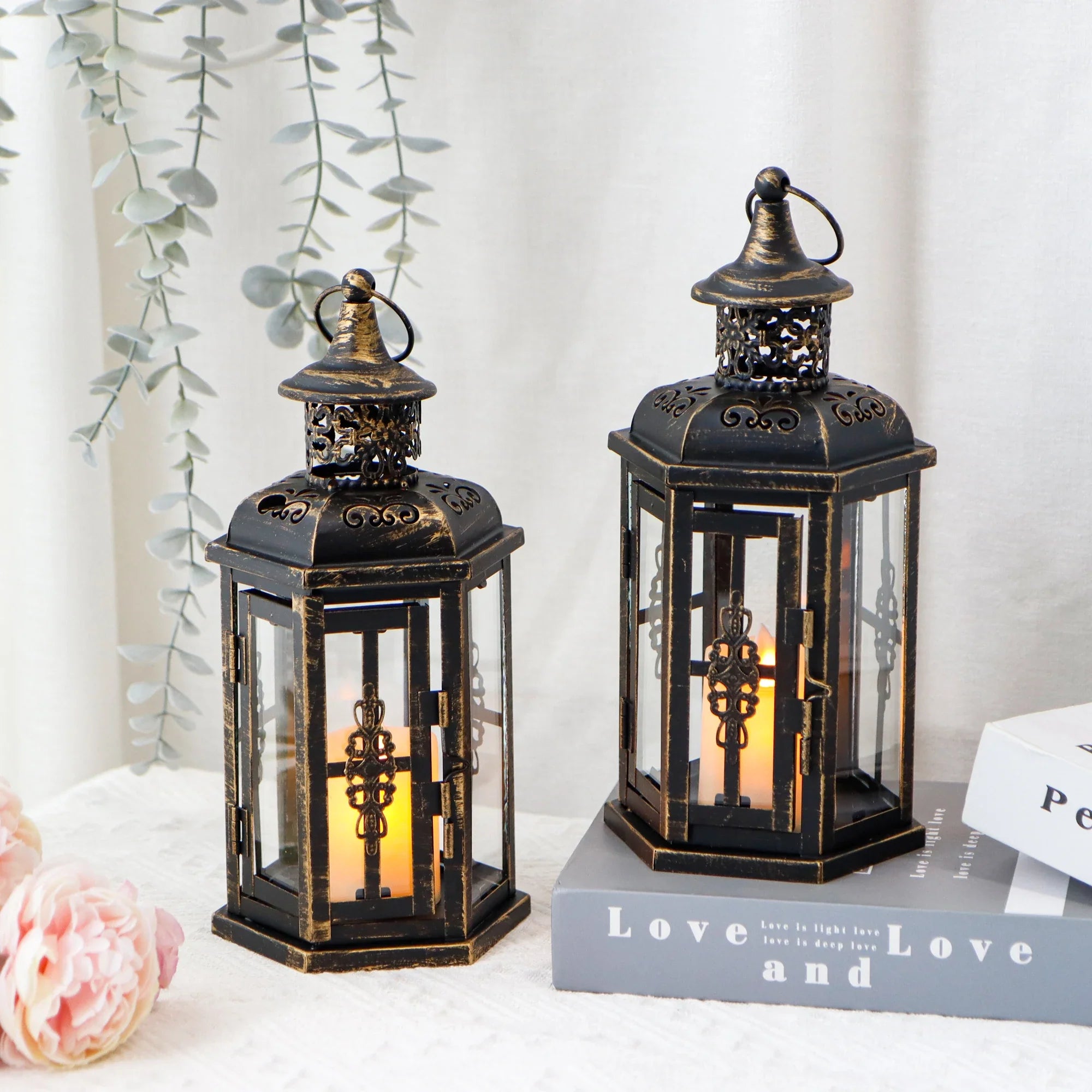 10 inch High Vintage Style Hanging Lantern（Set of 2 ）